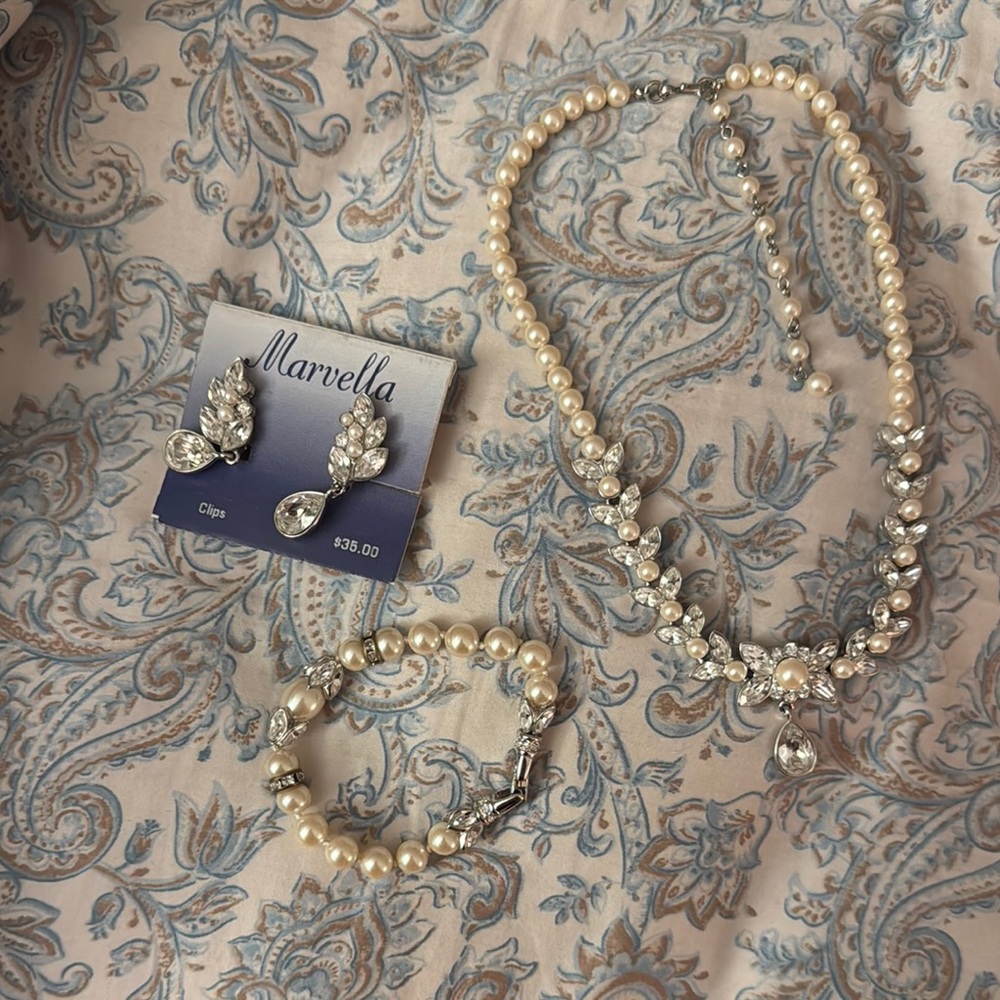 Marvella Faux Pearl and Silver Tone 3 Piece Jewelry Set